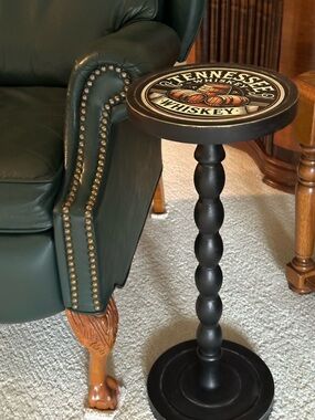 Whiskey Barrel Drink Table | Rustic Black Martini Table